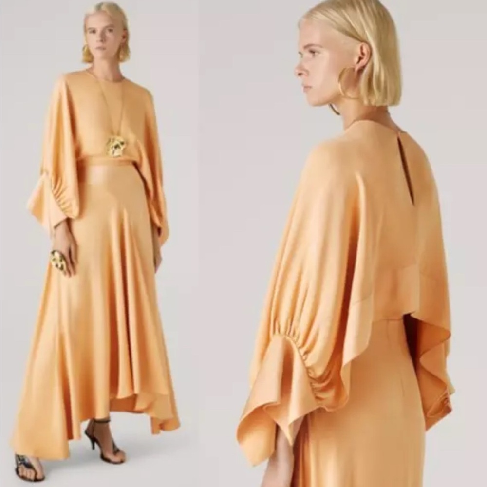 St.John Satin Crepe Dress With Back Cape